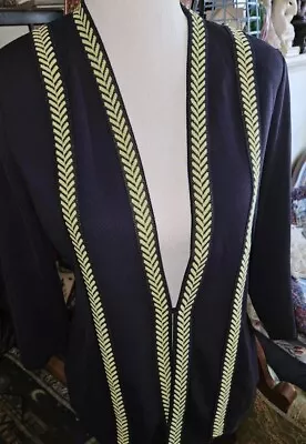 Misook Navy With Green Stripes Sweater/Cardigan Single Hook Closure Size S • $41.99