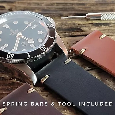 £17.95 • Buy Vintage Style Cowhide Leather Watch Strap | Brown Black Blue | 18mm 20mm 22mm