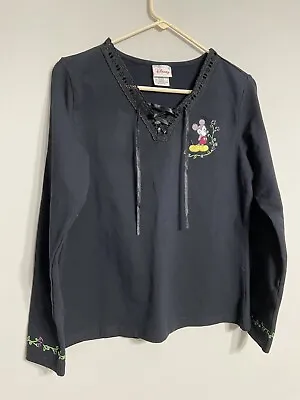 Vintage Disney Store Black Lightweight Embroidered Mickey Mouse Sweater Womens L • $16