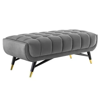 Modway Adept 47.5  Mid Century Performance Velvet Tufted Bench In Gray • $192.99