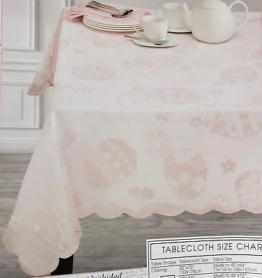 Fabric Lace Tablecloth 60  X 84  Oblong (6-8 People) EGG HUNT LACE ON WHITE BM • $24.99