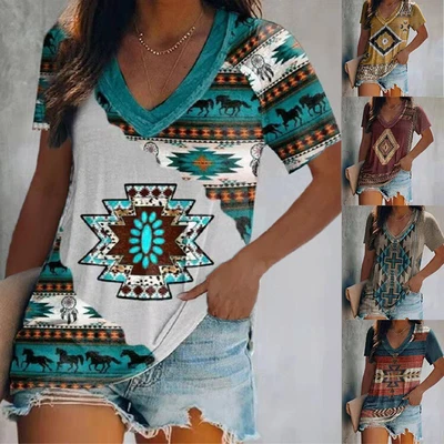 $21.24 • Buy Summer Womens Floral V Neck Plus Size T-Shirt Ladies Short Sleeve Loose Tee Tops