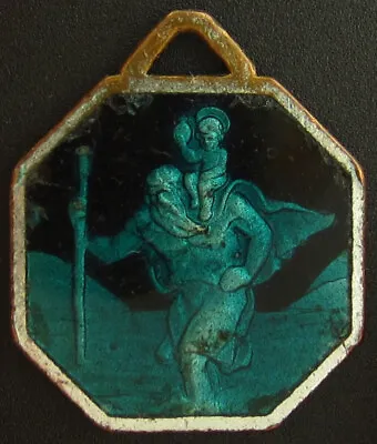 Vintage Large Saint Christopher Blue Enamel Medal Religious Holy Catholic • $27.99