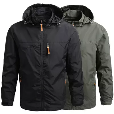 Men's Tactical Jacket Water Resistant Zip Up Hooded Windbreaker Hiking Coats • $24.59