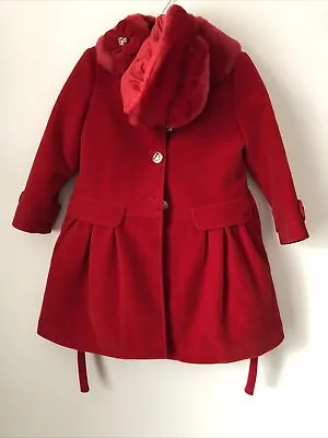 Couche Tot Stunning Red Luxury Velvet Coat Dress And Faux Fur Hat 4-5yrs • £30
