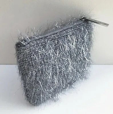 1x MAC Grey Fluffy Tinsel Makeup Cosmetic Bag / Pouch / Case Brand New! • $17.95