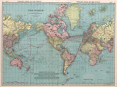 1912 World Map Mercator's Projection Poster Wall Art Decor Print Shipping Globe • £36.06