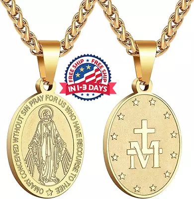 Medalla Milagrosa De La Virgen Collar Cadena Con Dije Plateado Proteccion Regalo • $18.97