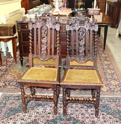 Set Of 4 French Antique Louis XIII Oak Caine Seat Dining Chairs • $2000