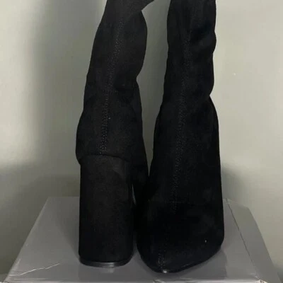 Aerosoles Ankle Sock Booties Black Heels Fabric Size 7.5 Wide • £7.88