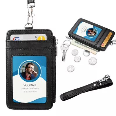 ID Badge Card Holder PU Leather Vertical Clip Neck Strap Lanyard Necklace Case • $12.71