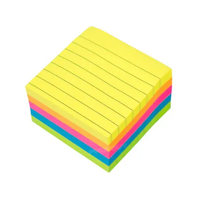 Block Of 450 Neon Square Lined Sticky Notes 76mm List Note Memo Pad Pack Office • £9.99