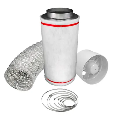 4  Carbon Filter Kit Odour Extraction Fan 10m Aluminium Ducting Hydroponics • £46.35