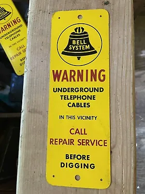 Vintage BELL SYSTEM Telephone WARNING Underground Cable METAL SIGN Advertising • $17