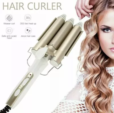 Uk Triple Barrel Hair Wave Waver Hair Salon Ceramic Curling Iron Curler Wand  • £20.80