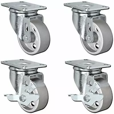 Set Of 4 All Steel Swivel Plate Caster Wheels With Brakes Locking - Heavy Duty H • $57.99