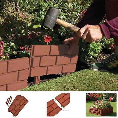 Garden Lawn Terracotta Brick Effect Plastic Edging Plant Border Easy Hammer In • £10.90