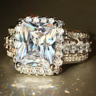 $2.73 • Buy Luxury Cubic Zircon 925 Silver Filled Ring Women Wedding Jewelry Sz 6-10