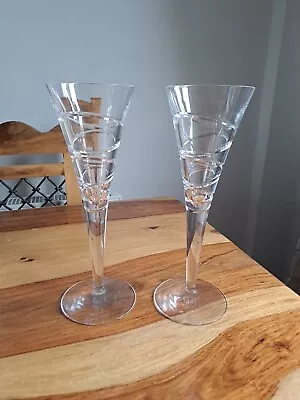 Pair Of  JASPER CONRAN  Stuart Crystal AURA Champagne Flutes Signed  • £120