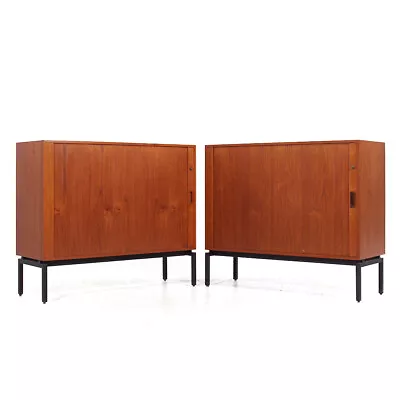 Mid Century Danish Teak Tambour Door Credenza - Pair • $8595