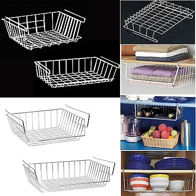 Large Medium Under Shelf Storage Basket Wire Mesh Kitchen Cabinet Box Organizers • £8.95