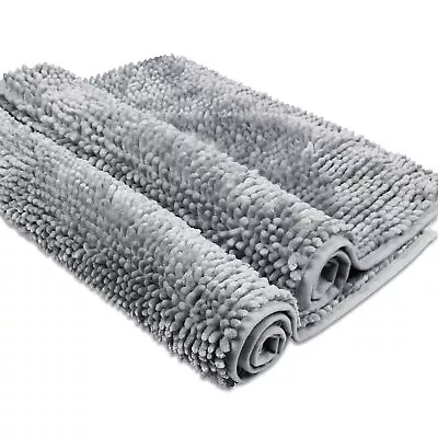 Grey Chenille Bath Mat Set 2 Piece Floor Towel For Tub Non Slip Thin Bathroom... • $25.01