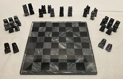 Marble/Onyx Stone Chess Board Set Hand Made Black Gray 10”x10” With Pieces • $55.98