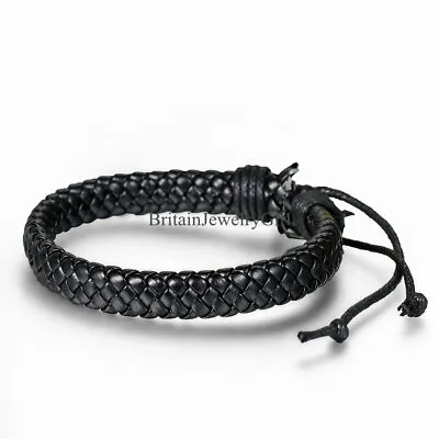Handmade Men Women Leather Braided Cuff Bangle Bracelet Wristband Adjustable • $7.99