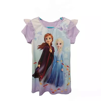 Disney Frozen Girls Size 4  Short Sleeve Nightgown Pajamas Elsa Anna Purple • $17.99