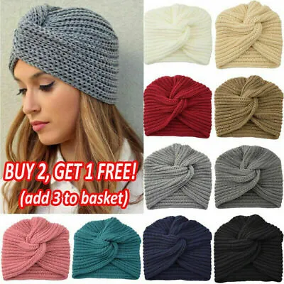 Womens Turban Head Wrap Knitted Cap Cancer Chemo Beanie Hat Hair Loss Headwear- • £5.51