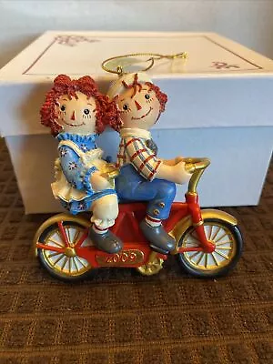 Vintage Raggedy Ann & Andy Danbury Mint 2009 Christmas Ornament On Bicycle NIB • $25