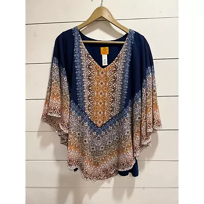 Ruby Rd Womens Batwing Poncho Patterned Blouse Size 2X • $12