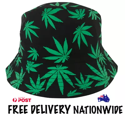 'Kush' Black & Green Weed Bucket Hat. Music Festival Fashion Summer Fun • $15