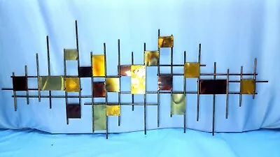 MCM-Style Metal Brutalist Wall Art SCULPTURE Geometric Abstract Torch Cut 40x18 • $139.99