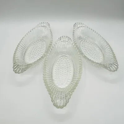 Vintage Jeanette Clear Hobnail Pressed Glass Banana Split Dish Set Of 3 • $25