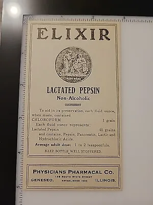 Antique Medicine Bottle Label 3x5  ELIXIRLACTATED PEPSIN CHLOROFORM PHYSICIANS • $10