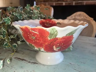 Red Poppy Ruffled Footed Pedestal Bowl 11 ' X 6  Maxcera Large • $28.99