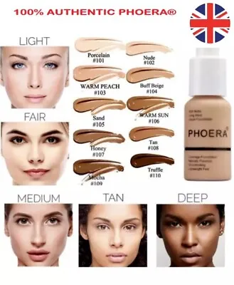 £1.72 • Buy PHOERA Foundation Concealer Makeup Full Coverage Matte Brighten Long Lasting UK~