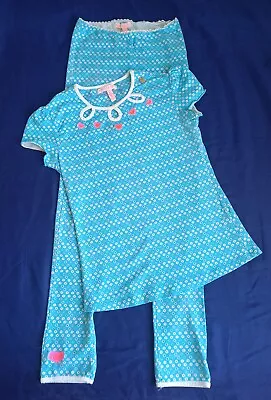 MIM-PI TURQUOISE/WHITE/PINK T-SHIRT TOP & LEGGING SET/OUTFIT - 152cm 11-12 Years • £4.75