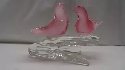 Murano Signed  Glass Pink Love Birds On Branch Figureine • $179.95