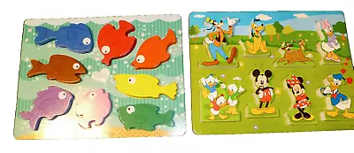 2) Melissa & Doug Chunky Puzzles (Mickey- Fish) Fun And Learning. • $9.99