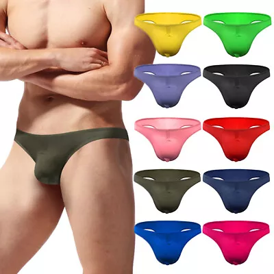 Mens Ice Silk Ruched Thong Stretchy Low Rise G-String Bikini Briefs Underwear US • $2.39