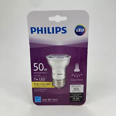 $11.95 • Buy Philips 50W Equivalent 7W Bright White Glass LED Light Bulb Par16 Flood