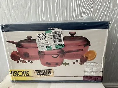 VisionWare By CORNING Cranberry Glass Cookware 6 Pc Saucepan Set • $299