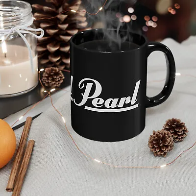 Pearl Drums Music Equipment Company Logo 2 Sided 11oz Coffee Tea Black Mug • $18.99