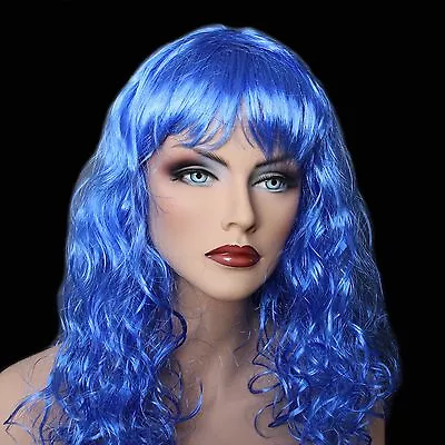 18  Long Royal Blue Synthetic Curly Wavy Hair Wig For Cosplay Party Fancy Dress • $7.99