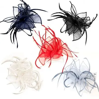 £6.49 • Buy Feather Fascinator Looped Net Comb Weddings Funeral Ladies Day Royal Ascot