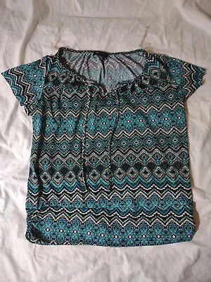 AB Studio Teal And Grey Large Blouse With Straps • $5.23