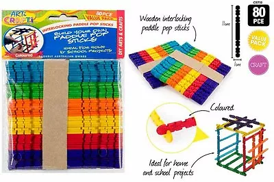 70 Pc Coloured Wooden Craft Sticks Jointed Paddle Pop Sticks 11.5cm X 1cm • $4.25