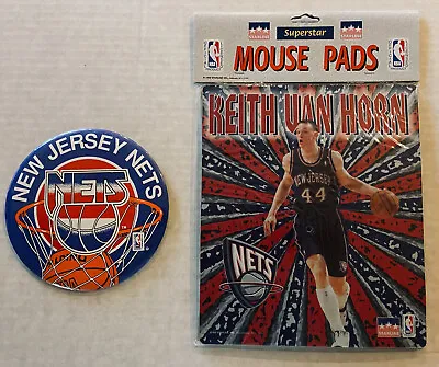 New Jersey Nets Vintage Oversized 6  Button + Sealed Keith Van Horn Mousepad • $30